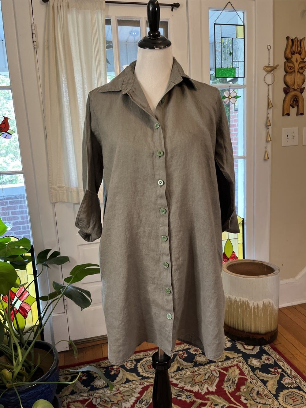 LJC Designs M 100% Linen Shirt Tunic Mini Dress Minimal Coastal Beach Lagenlook